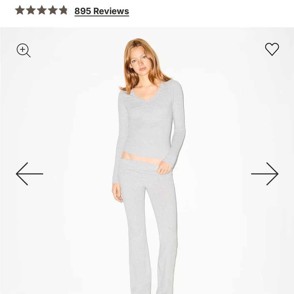 SKIMS LIGHT GREY FOLDOVER COTTON PANT